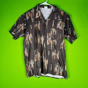Golden Vee Big Man 2X Short Sleeve Button-Up Shirt Brown Geometric Polyester XXL
